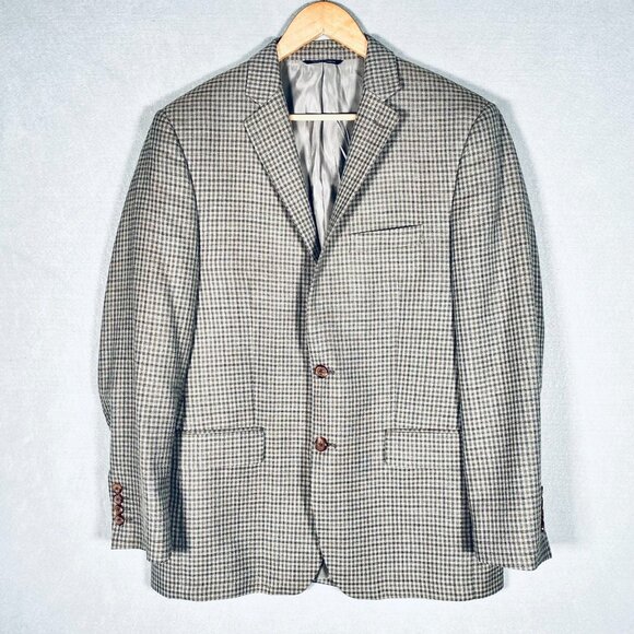 Ralph Lauren Blazer Mens 40R Tan Silk Wool Gingham Plaid Sport Coat Jacket - Picture 3 of 15